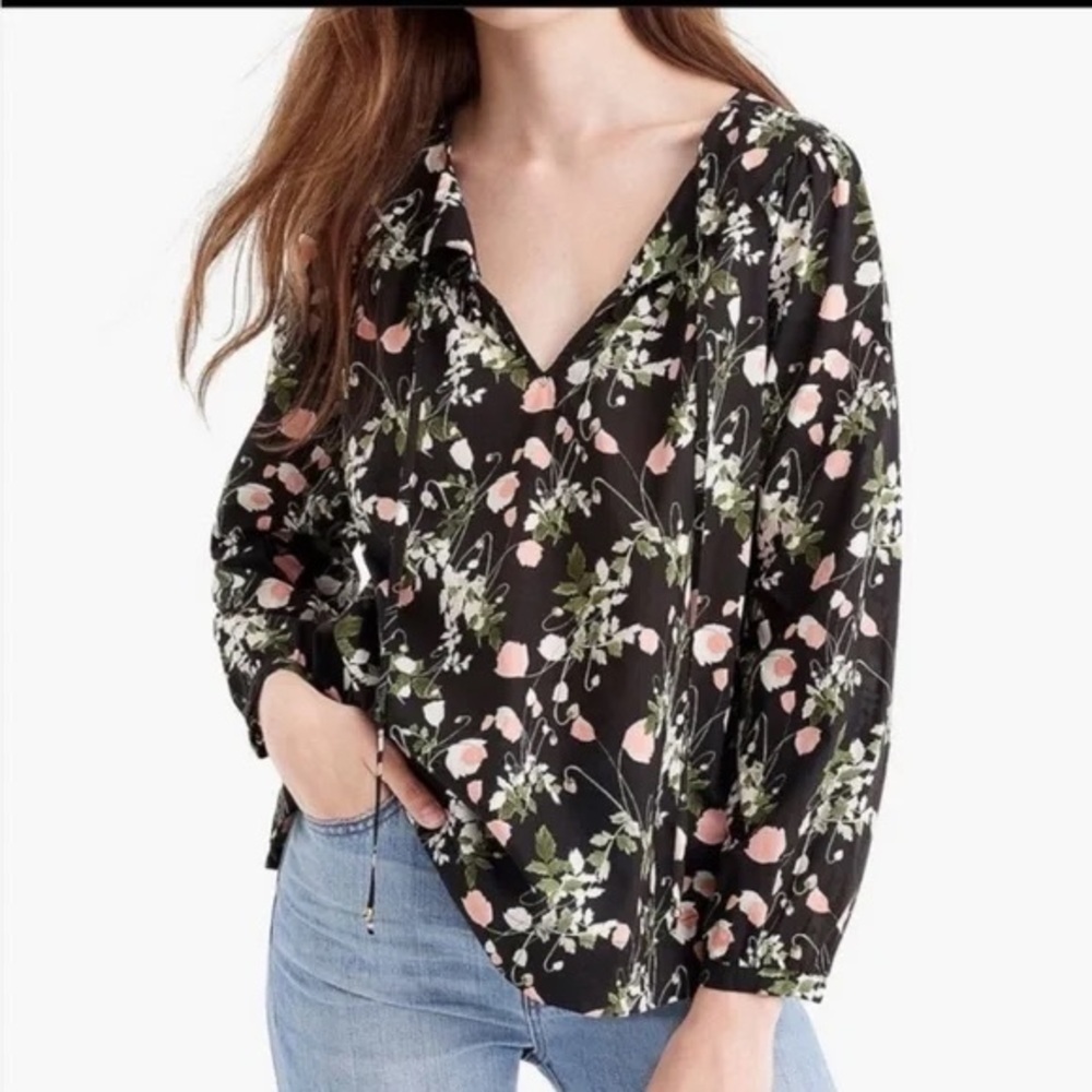 J. Crew Liberty Art Fabrics Poppy Dream Shirt Blouse Floral Print Black Size XXS